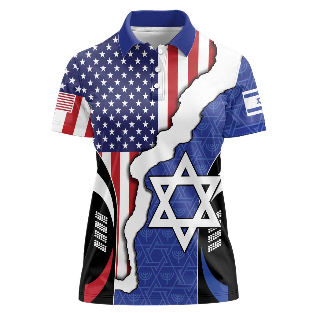 USA Israel Women Polo Shirt Stars of David Sporty Style