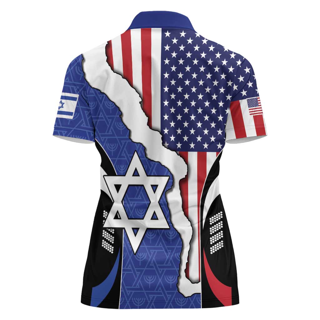 USA Israel Women Polo Shirt Stars of David Sporty Style