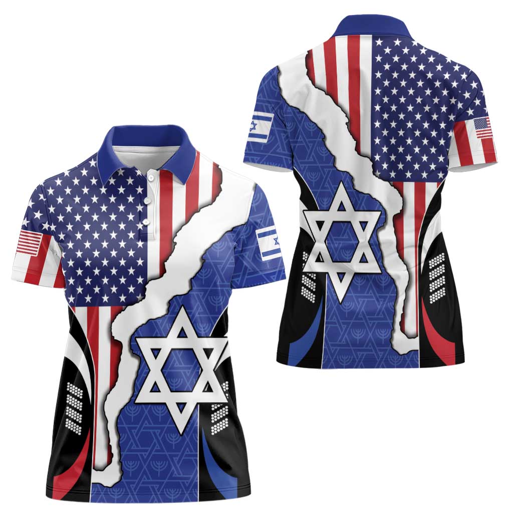 USA Israel Women Polo Shirt Stars of David Sporty Style