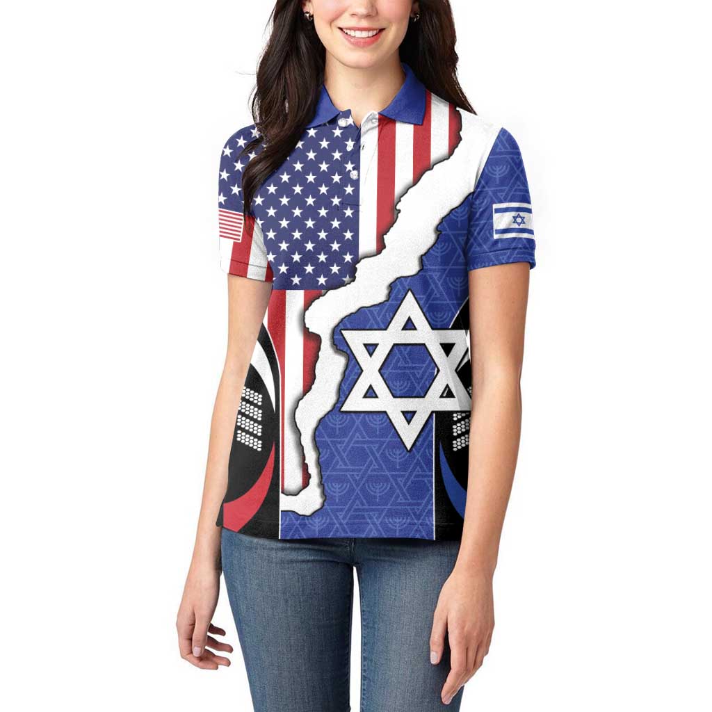 USA Israel Women Polo Shirt Stars of David Sporty Style