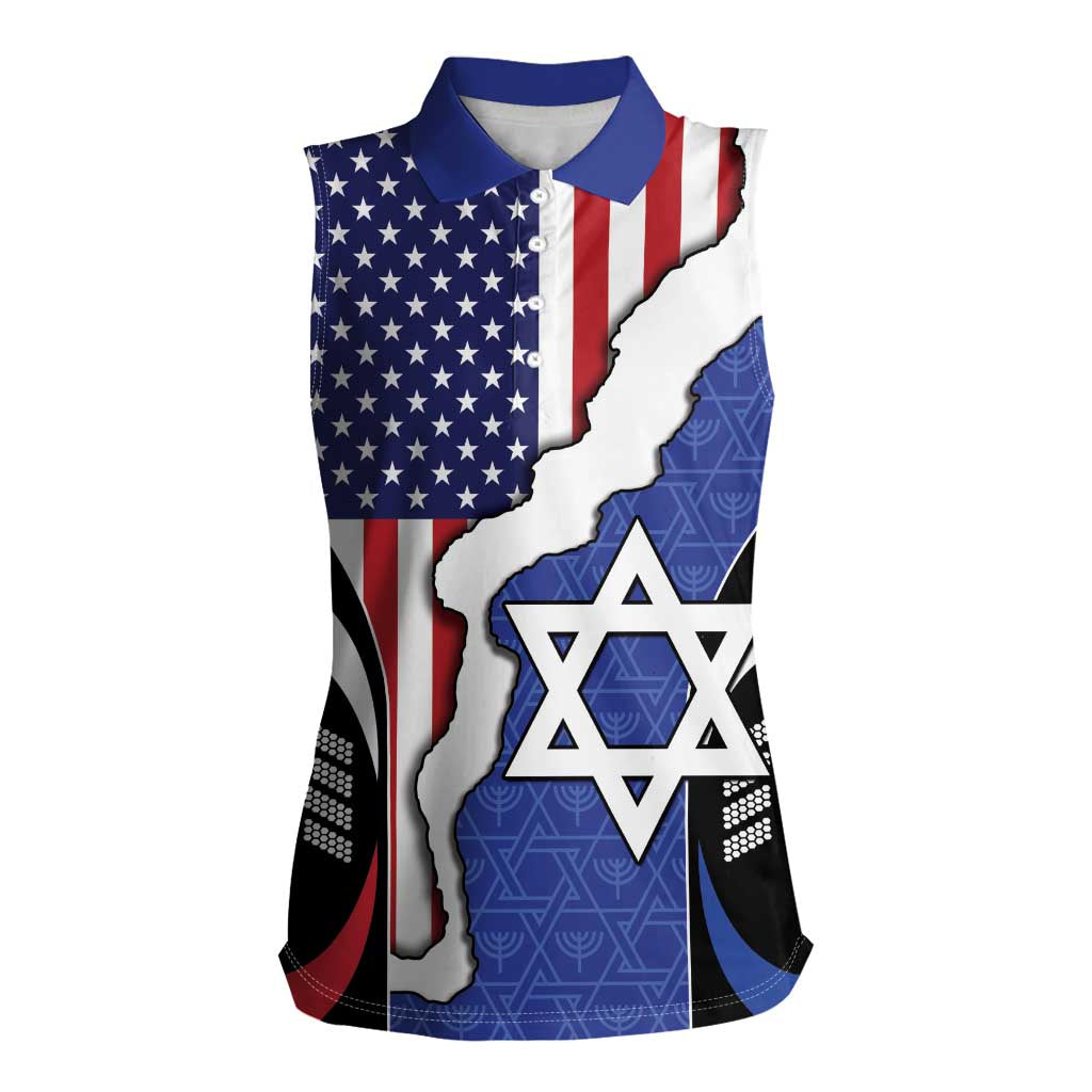 USA Israel Women Sleeveless Polo Shirt Stars of David Sporty Style