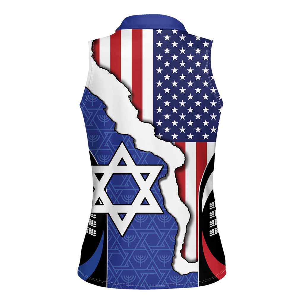 USA Israel Women Sleeveless Polo Shirt Stars of David Sporty Style
