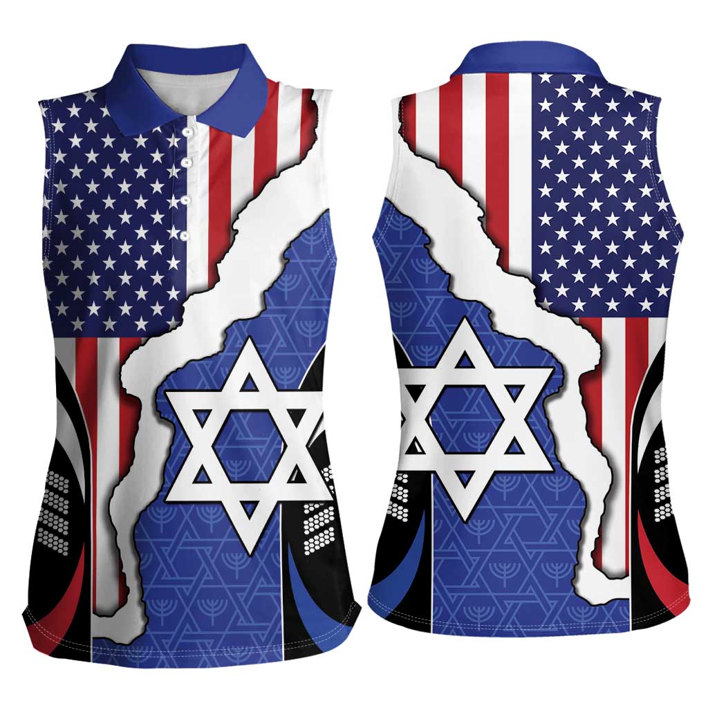 USA Israel Women Sleeveless Polo Shirt Stars of David Sporty Style