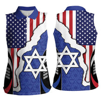 USA Israel Women Sleeveless Polo Shirt Stars of David Sporty Style
