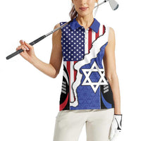USA Israel Women Sleeveless Polo Shirt Stars of David Sporty Style