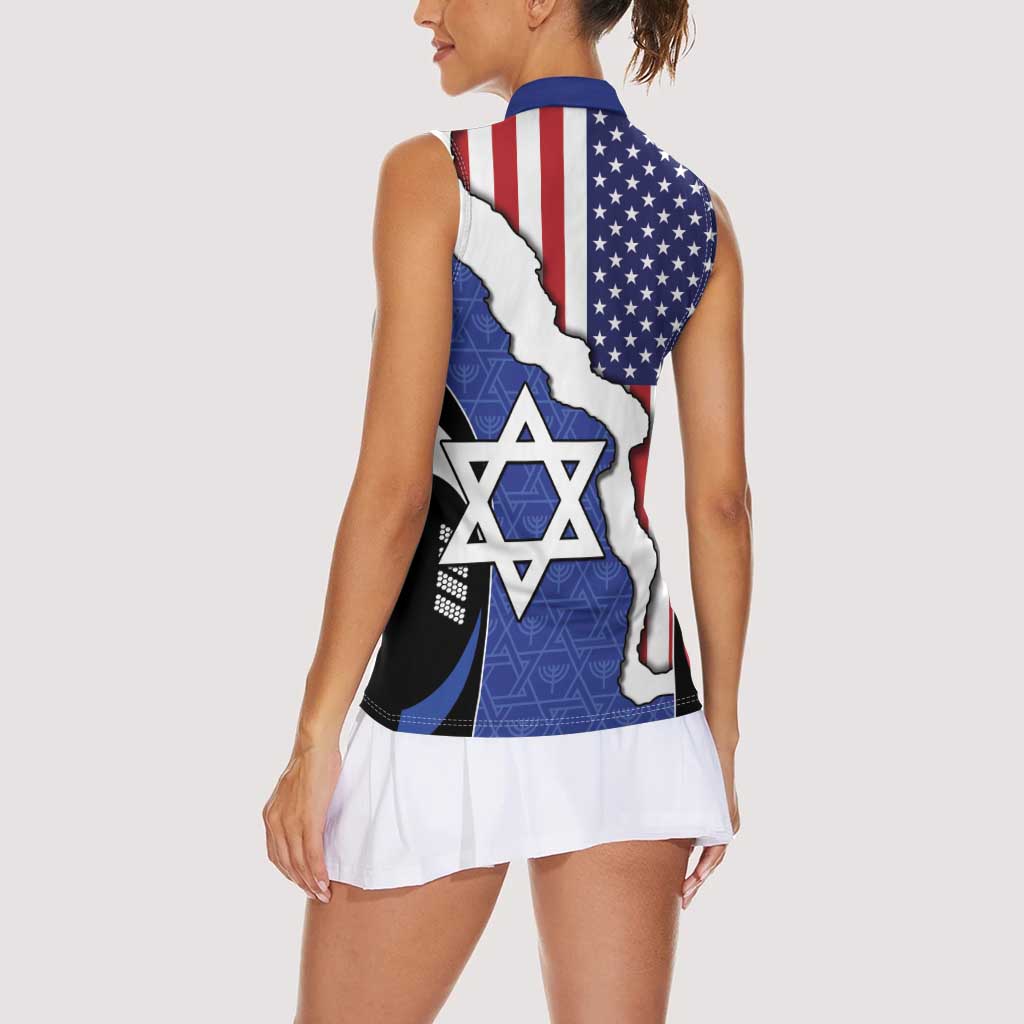 USA Israel Women Sleeveless Polo Shirt Stars of David Sporty Style