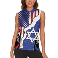 USA Israel Women Sleeveless Polo Shirt Stars of David Sporty Style