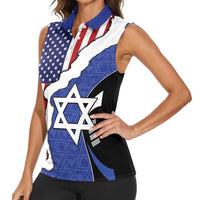USA Israel Women Sleeveless Polo Shirt Stars of David Sporty Style