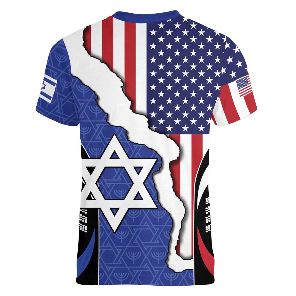 USA Israel Women V-Neck T-Shirt Stars of David Sporty Style