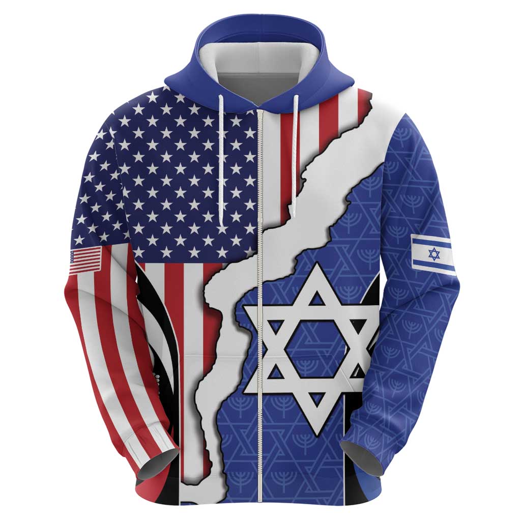 USA Israel Zip Hoodie Stars of David Sporty Style