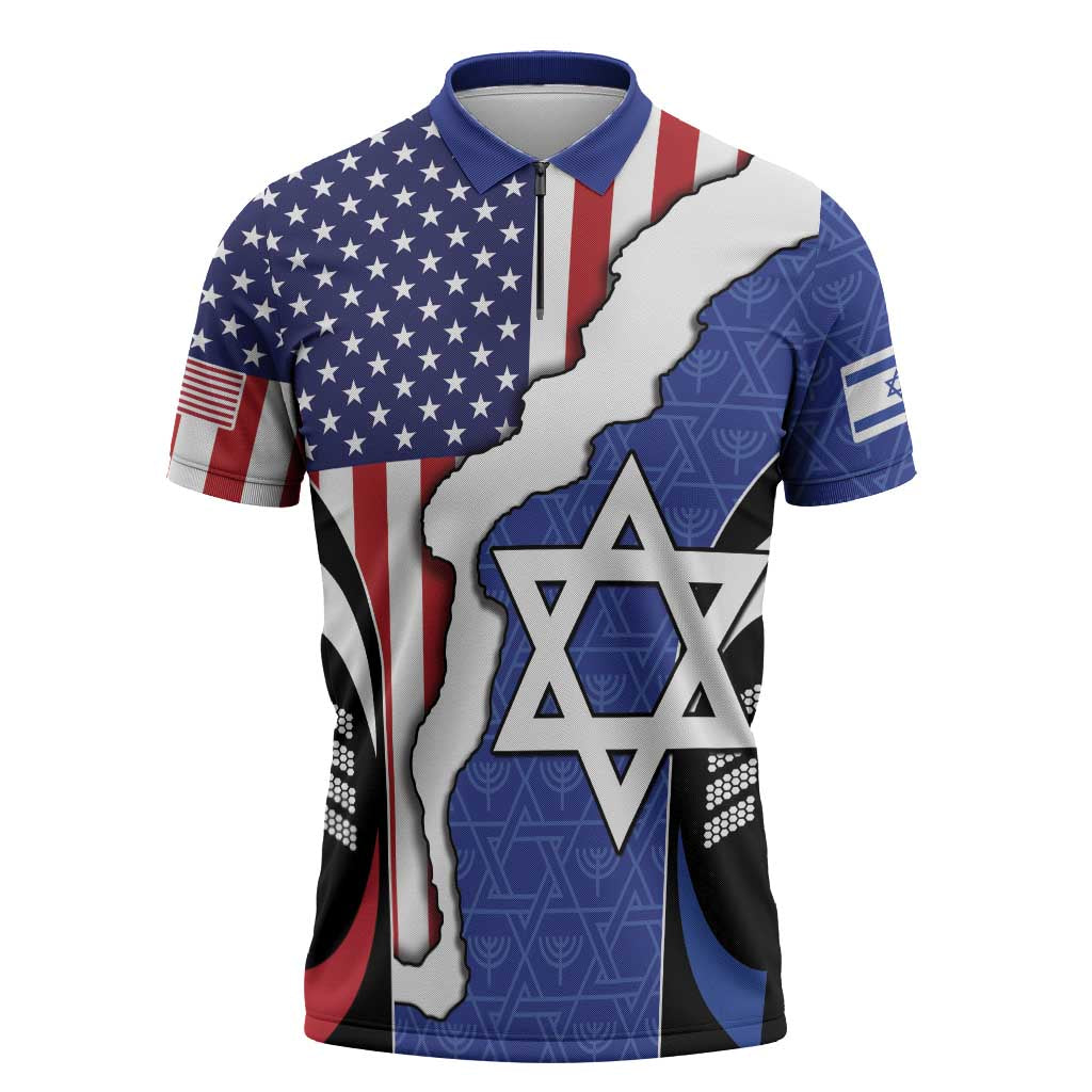 USA Israel Zipper Polo Shirt Stars of David Sporty Style