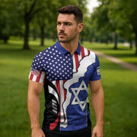 USA Israel Zipper Polo Shirt Stars of David Sporty Style