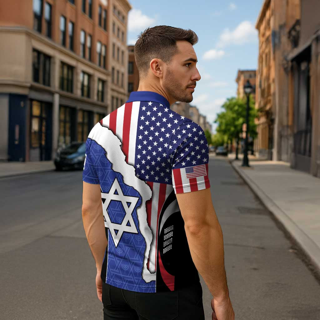 USA Israel Zipper Polo Shirt Stars of David Sporty Style