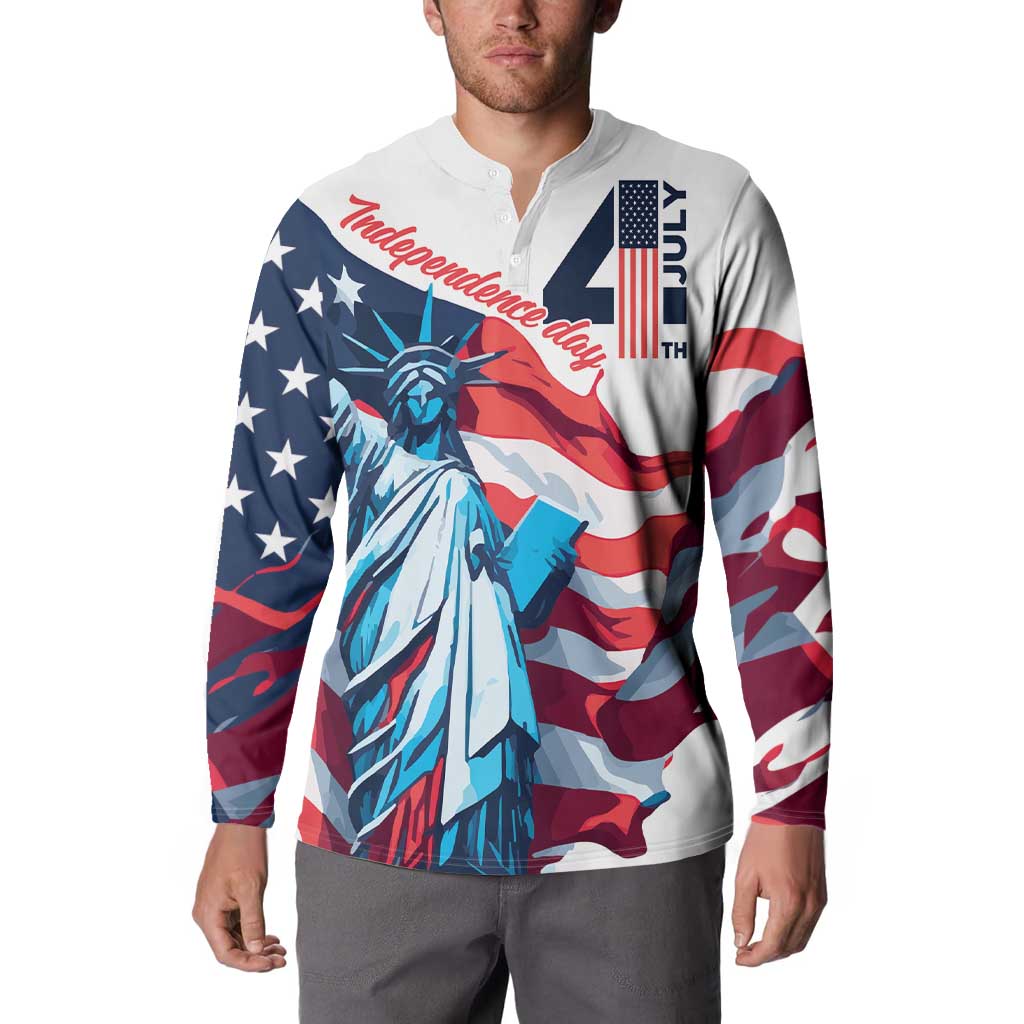 Personalized United States Independence Day Button Sweatshirt Statue of Liberty Happy 4th Of July LT9 - Wonder Print Shop