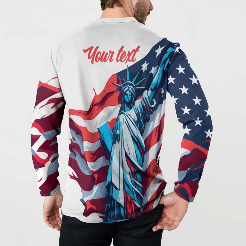 Personalized United States Independence Day Button Sweatshirt Statue of Liberty Happy 4th Of July LT9 - Wonder Print Shop