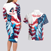 Personalized United States Independence Day Couples Matching Long Sleeve Bodycon Dress and Hawaiian Shirt Statue of Liberty Happy 4th Of July LT9 - Wonder Print Shop