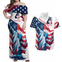 Personalized United States Independence Day Couples Matching Off Shoulder Maxi Dress and Hawaiian Shirt Statue of Liberty Happy 4th Of July LT9 - Wonder Print Shop