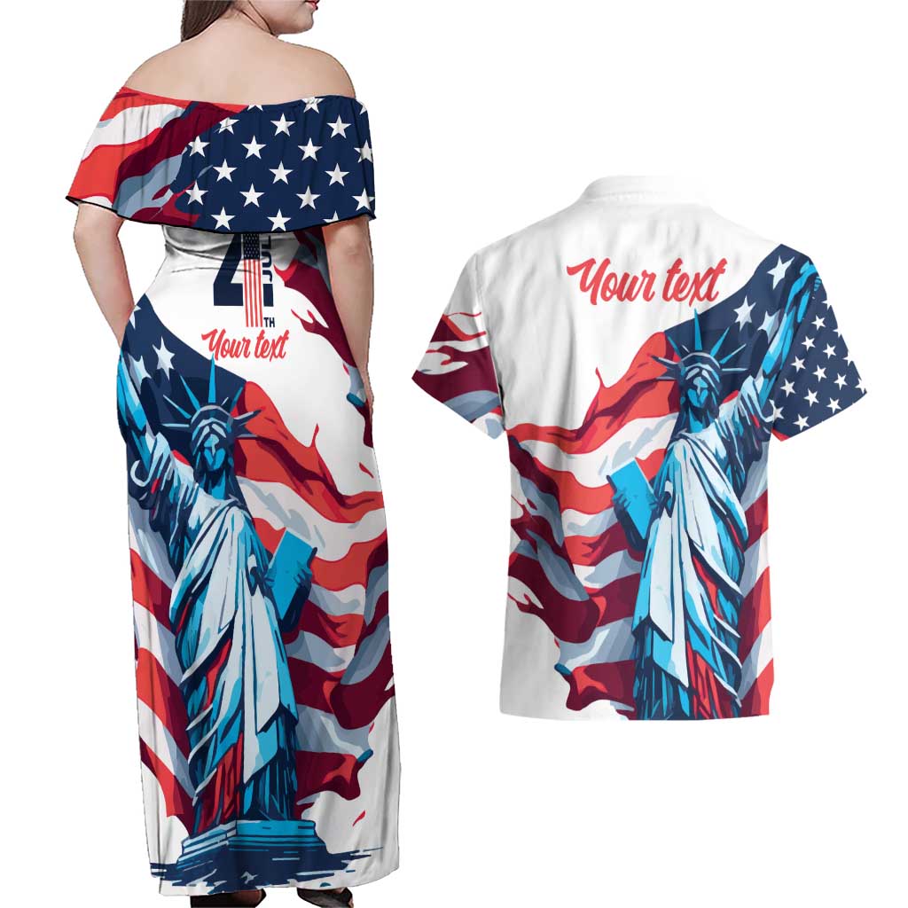 Personalized United States Independence Day Couples Matching Off Shoulder Maxi Dress and Hawaiian Shirt Statue of Liberty Happy 4th Of July LT9 - Wonder Print Shop