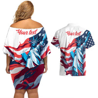 Personalized United States Independence Day Couples Matching Off Shoulder Short Dress and Hawaiian Shirt Statue of Liberty Happy 4th Of July LT9 - Wonder Print Shop