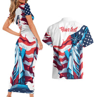 Personalized United States Independence Day Couples Matching Short Sleeve Bodycon Dress and Hawaiian Shirt Statue of Liberty Happy 4th Of July LT9 - Wonder Print Shop