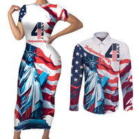 Personalized United States Independence Day Couples Matching Short Sleeve Bodycon Dress and Long Sleeve Button Shirt Statue of Liberty Happy 4th Of July LT9 - Wonder Print Shop