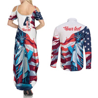Personalized United States Independence Day Couples Matching Summer Maxi Dress and Long Sleeve Button Shirt Statue of Liberty Happy 4th Of July LT9 - Wonder Print Shop