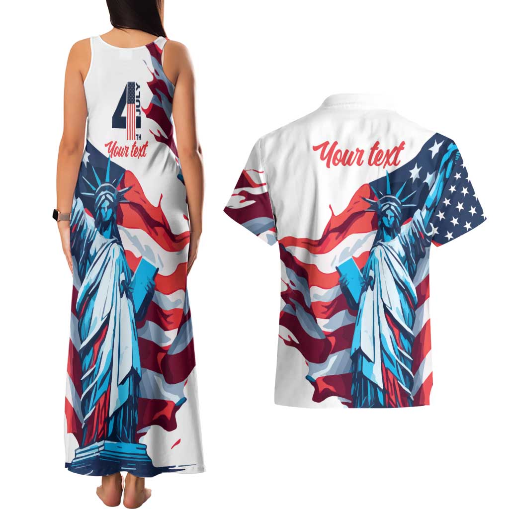 Personalized United States Independence Day Couples Matching Tank Maxi Dress and Hawaiian Shirt Statue of Liberty Happy 4th Of July LT9 - Wonder Print Shop