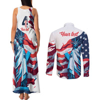 Personalized United States Independence Day Couples Matching Tank Maxi Dress and Long Sleeve Button Shirt Statue of Liberty Happy 4th Of July LT9 - Wonder Print Shop