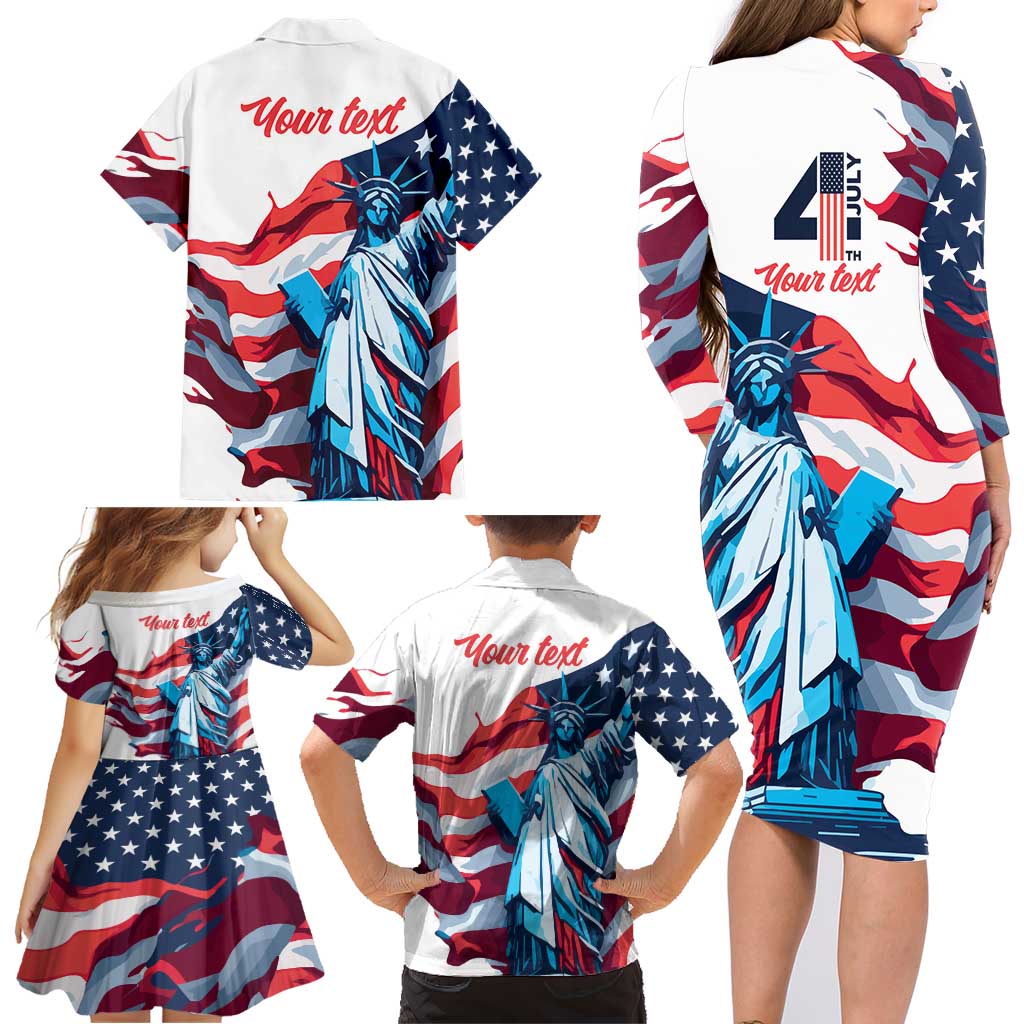 Personalized United States Independence Day Family Matching Long Sleeve Bodycon Dress and Hawaiian Shirt Statue of Liberty Happy 4th Of July LT9 - Wonder Print Shop