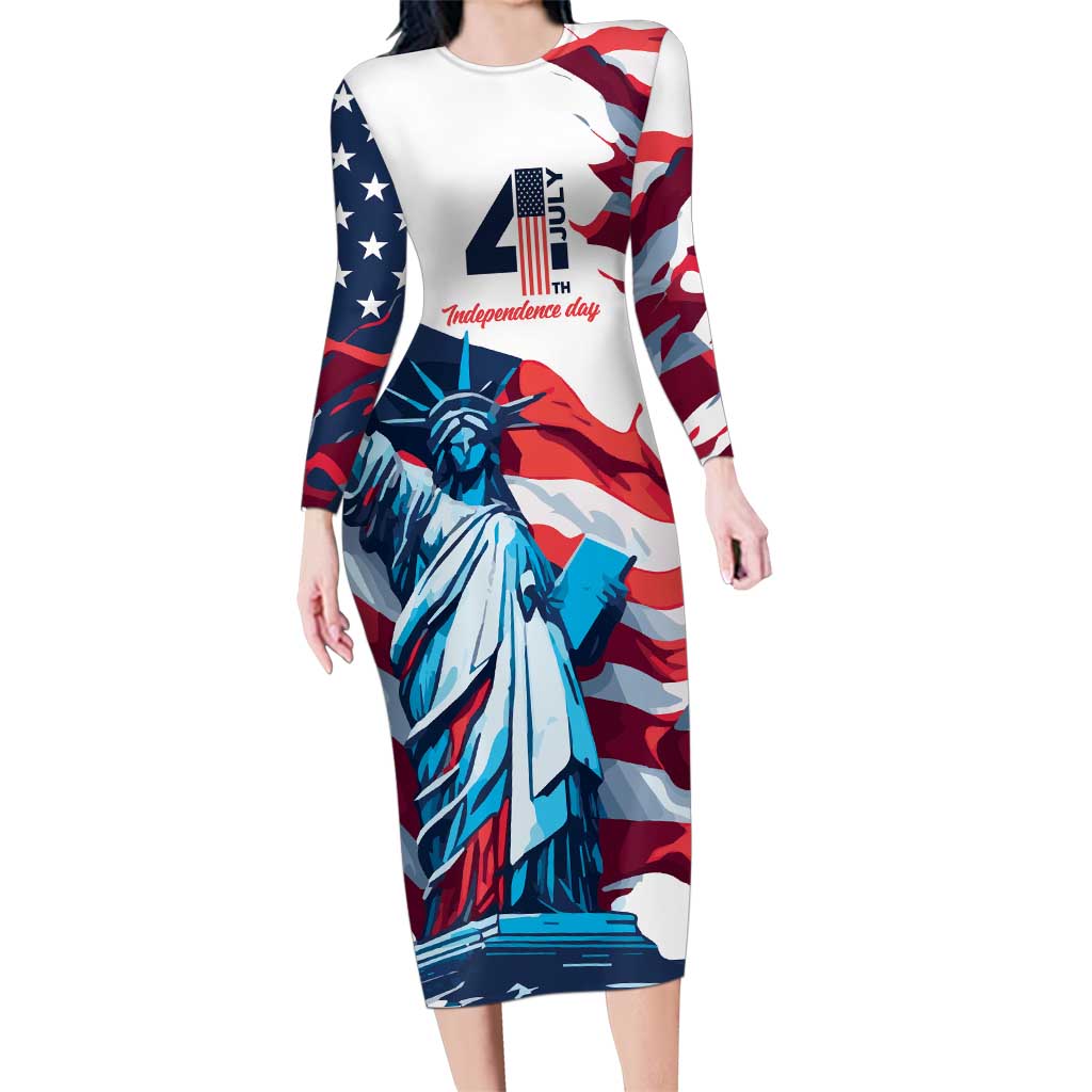 Personalized United States Independence Day Family Matching Long Sleeve Bodycon Dress and Hawaiian Shirt Statue of Liberty Happy 4th Of July LT9 - Wonder Print Shop