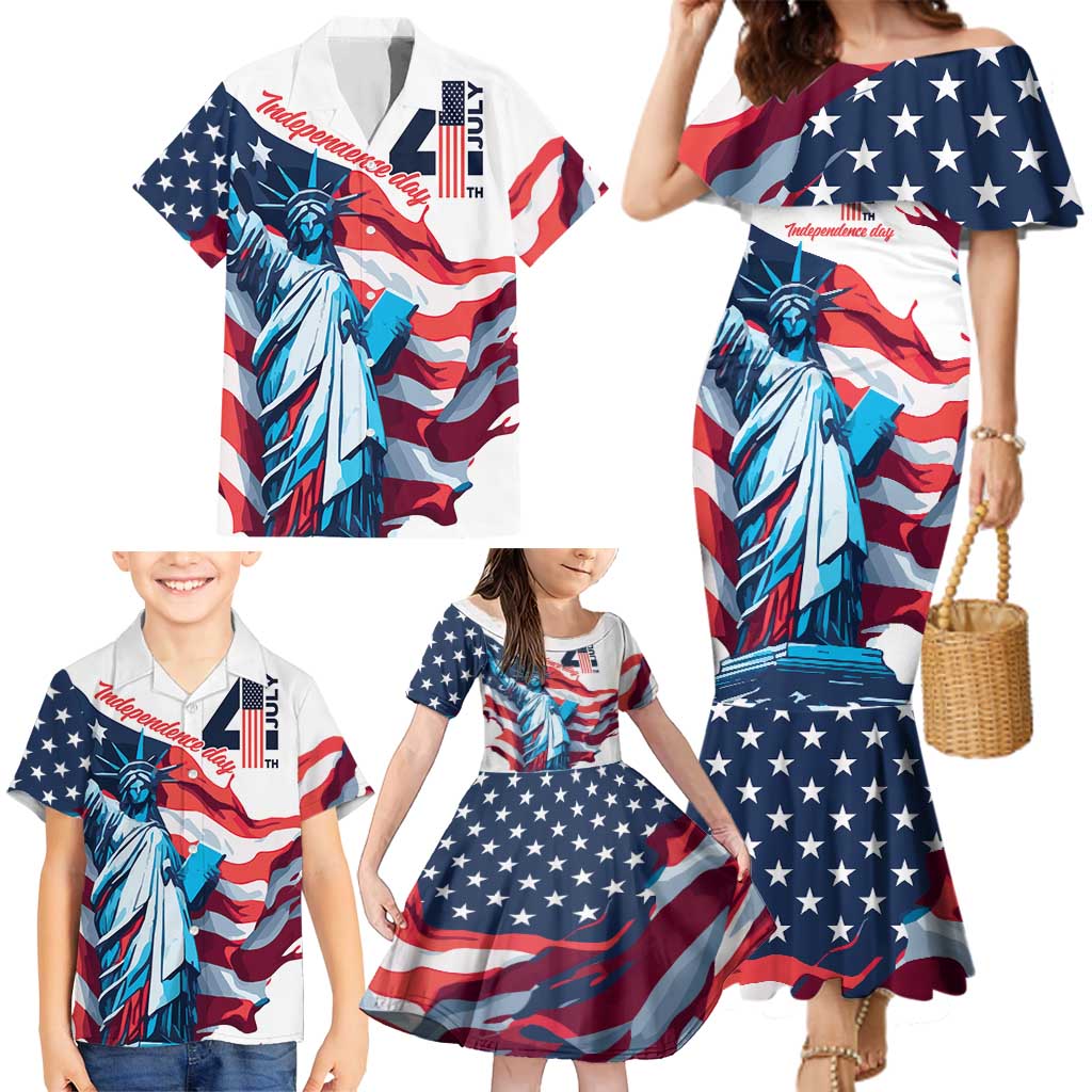 Personalized United States Independence Day Family Matching Mermaid Dress and Hawaiian Shirt Statue of Liberty Happy 4th Of July LT9 - Wonder Print Shop