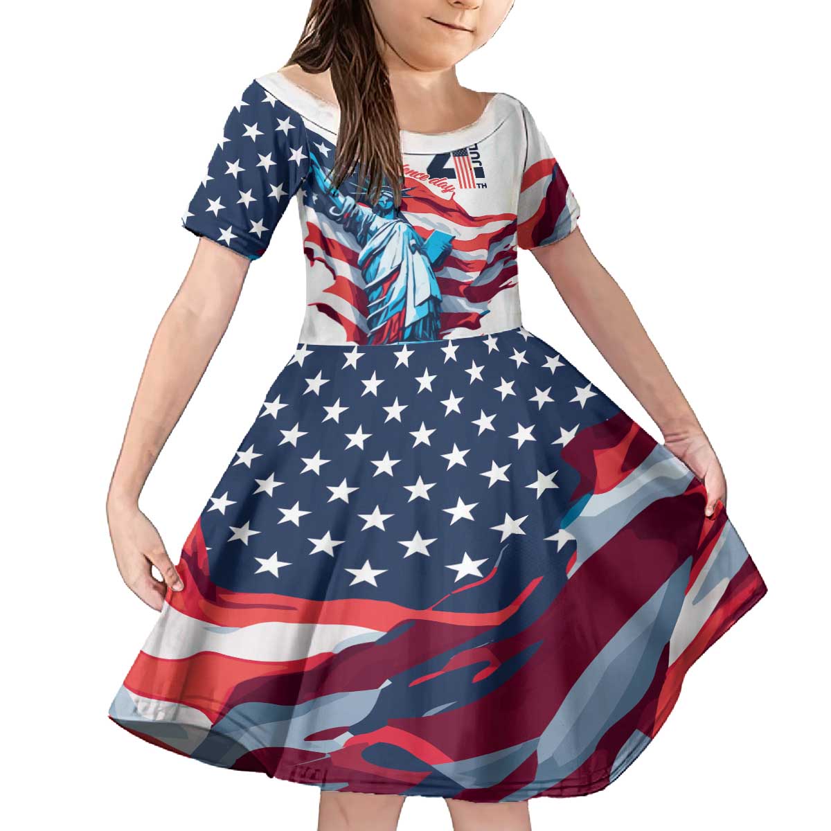 Personalized United States Independence Day Family Matching Off The Shoulder Long Sleeve Dress and Hawaiian Shirt Statue of Liberty Happy 4th Of July - Wonder Print Shop