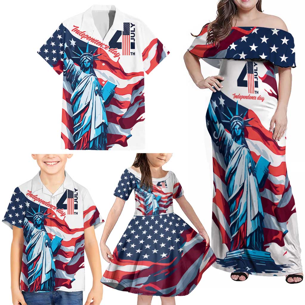 Personalized United States Independence Day Family Matching Off Shoulder Maxi Dress and Hawaiian Shirt Statue of Liberty Happy 4th Of July LT9 - Wonder Print Shop