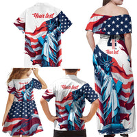 Personalized United States Independence Day Family Matching Off Shoulder Maxi Dress and Hawaiian Shirt Statue of Liberty Happy 4th Of July LT9 - Wonder Print Shop