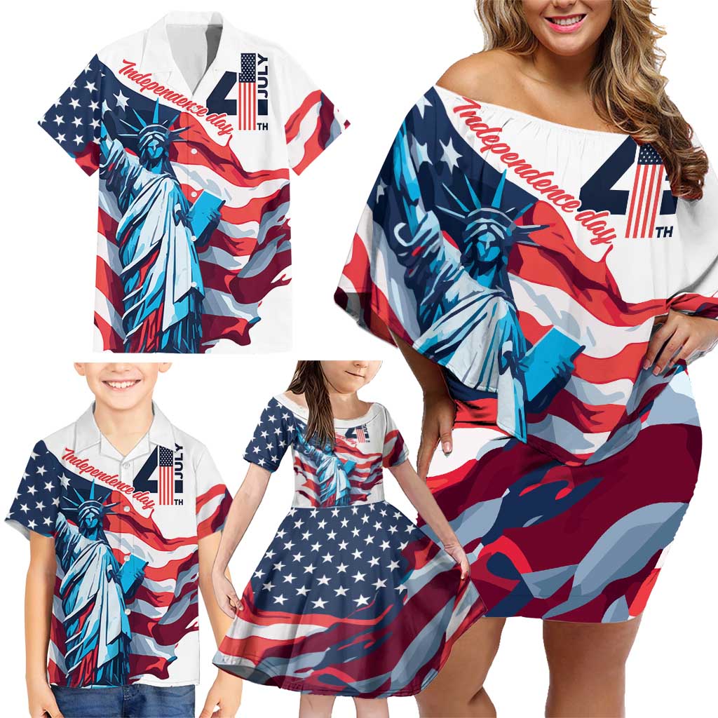 Personalized United States Independence Day Family Matching Off Shoulder Short Dress and Hawaiian Shirt Statue of Liberty Happy 4th Of July LT9 - Wonder Print Shop
