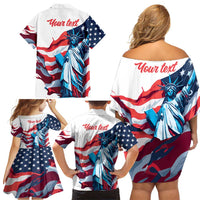 Personalized United States Independence Day Family Matching Off Shoulder Short Dress and Hawaiian Shirt Statue of Liberty Happy 4th Of July LT9 - Wonder Print Shop