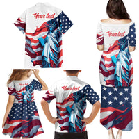 Personalized United States Independence Day Family Matching Puletasi and Hawaiian Shirt Statue of Liberty Happy 4th Of July - Wonder Print Shop