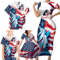 Personalized United States Independence Day Family Matching Short Sleeve Bodycon Dress and Hawaiian Shirt Statue of Liberty Happy 4th Of July - Wonder Print Shop
