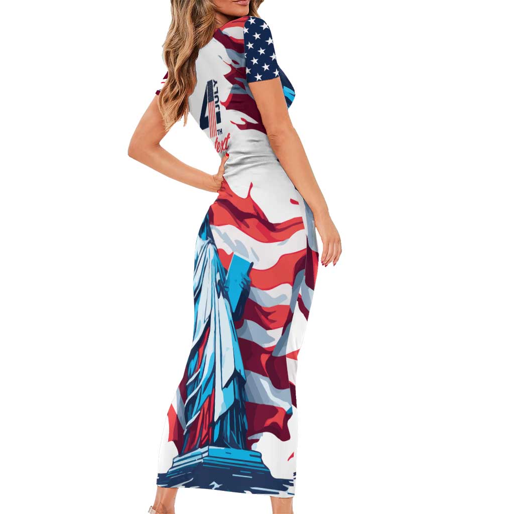 Personalized United States Independence Day Family Matching Short Sleeve Bodycon Dress and Hawaiian Shirt Statue of Liberty Happy 4th Of July - Wonder Print Shop