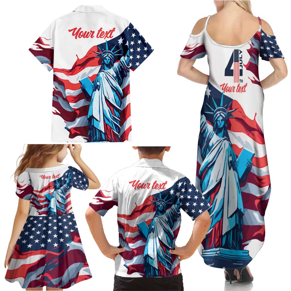 Personalized United States Independence Day Family Matching Summer Maxi Dress and Hawaiian Shirt Statue of Liberty Happy 4th Of July - Wonder Print Shop