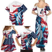 Personalized United States Independence Day Family Matching Summer Maxi Dress and Hawaiian Shirt Statue of Liberty Happy 4th Of July - Wonder Print Shop