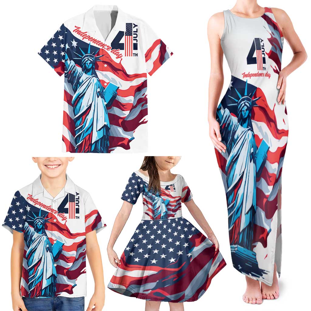 Personalized United States Independence Day Family Matching Tank Maxi Dress and Hawaiian Shirt Statue of Liberty Happy 4th Of July - Wonder Print Shop