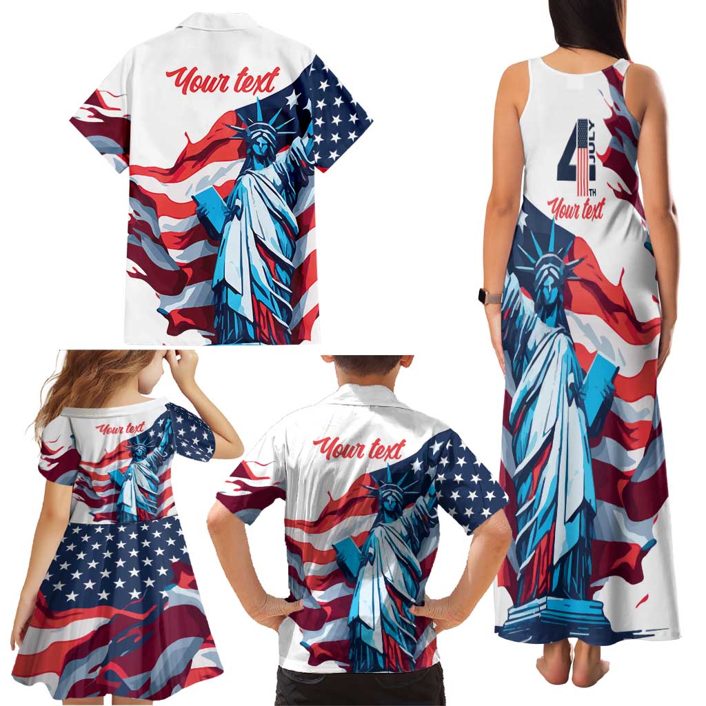 Personalized United States Independence Day Family Matching Tank Maxi Dress and Hawaiian Shirt Statue of Liberty Happy 4th Of July - Wonder Print Shop