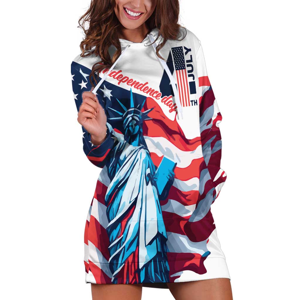 Personalized United States Independence Day Hoodie Dress Statue of Liberty Happy 4th Of July - Wonder Print Shop