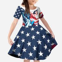 Personalized United States Independence Day Kid Short Sleeve Dress Statue of Liberty Happy 4th Of July - Wonder Print Shop