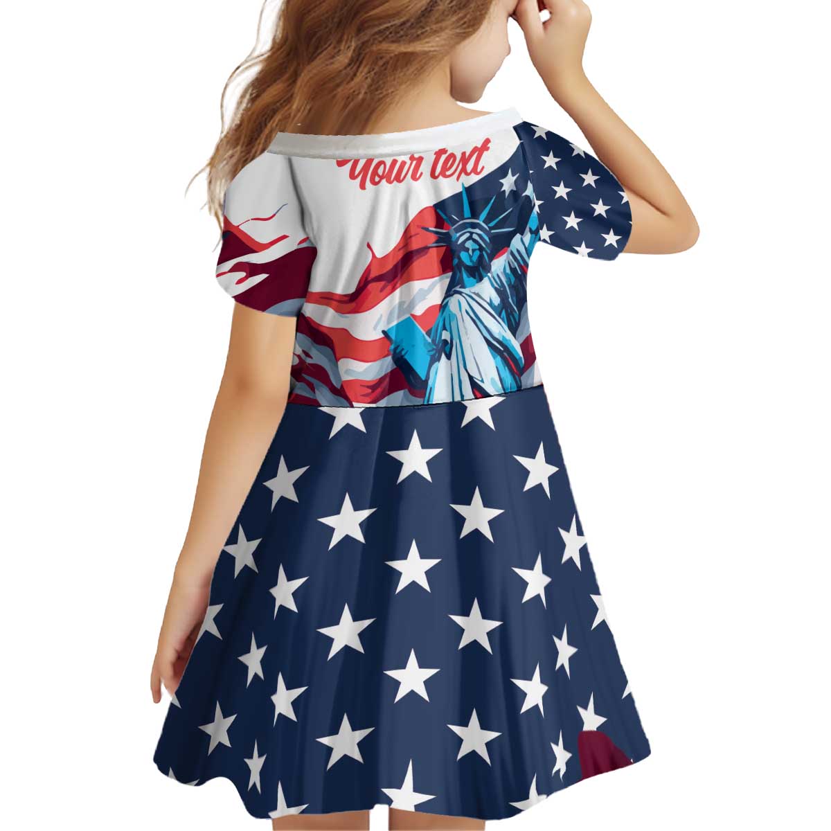Personalized United States Independence Day Kid Short Sleeve Dress Statue of Liberty Happy 4th Of July - Wonder Print Shop