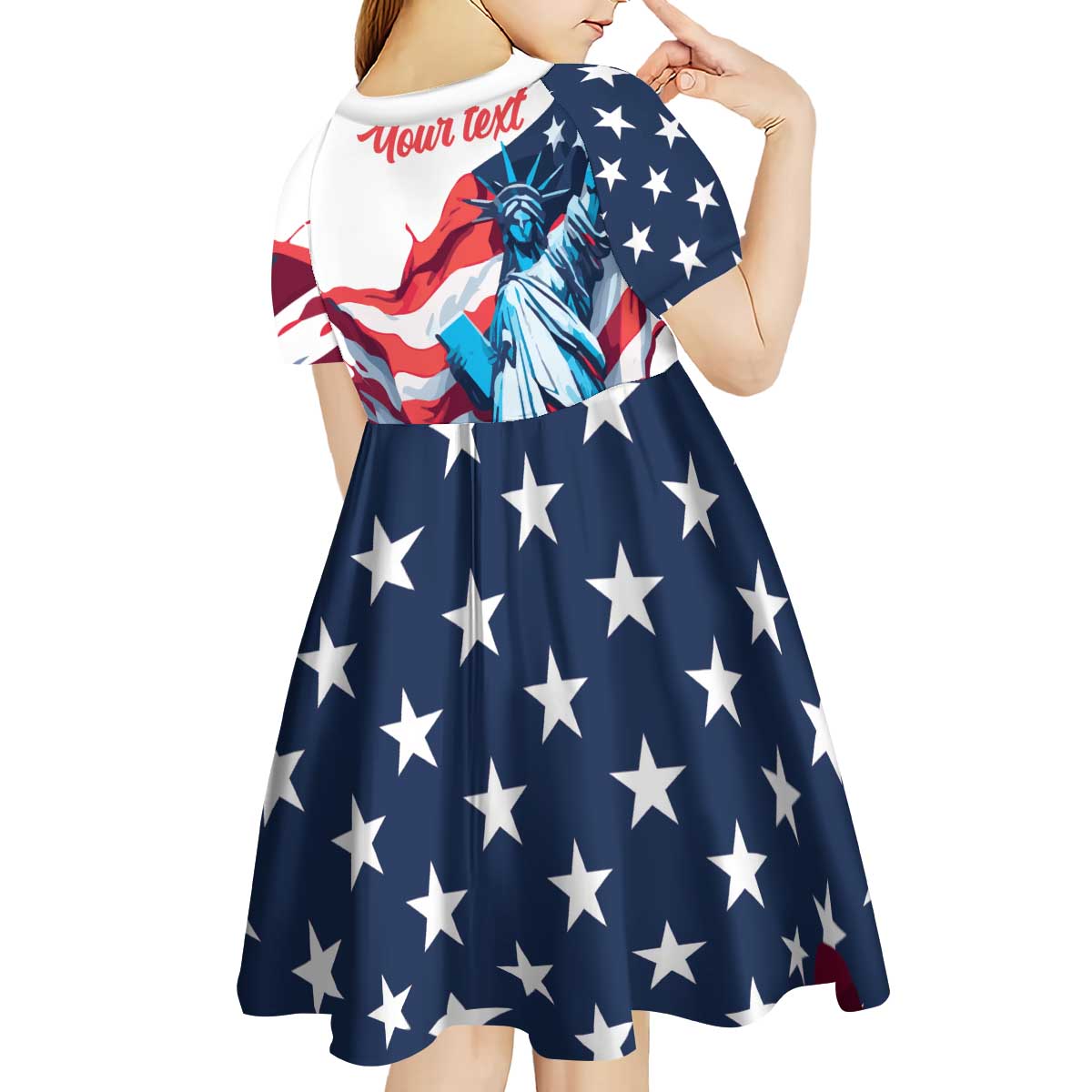 Personalized United States Independence Day Kid Short Sleeve Dress Statue of Liberty Happy 4th Of July - Wonder Print Shop