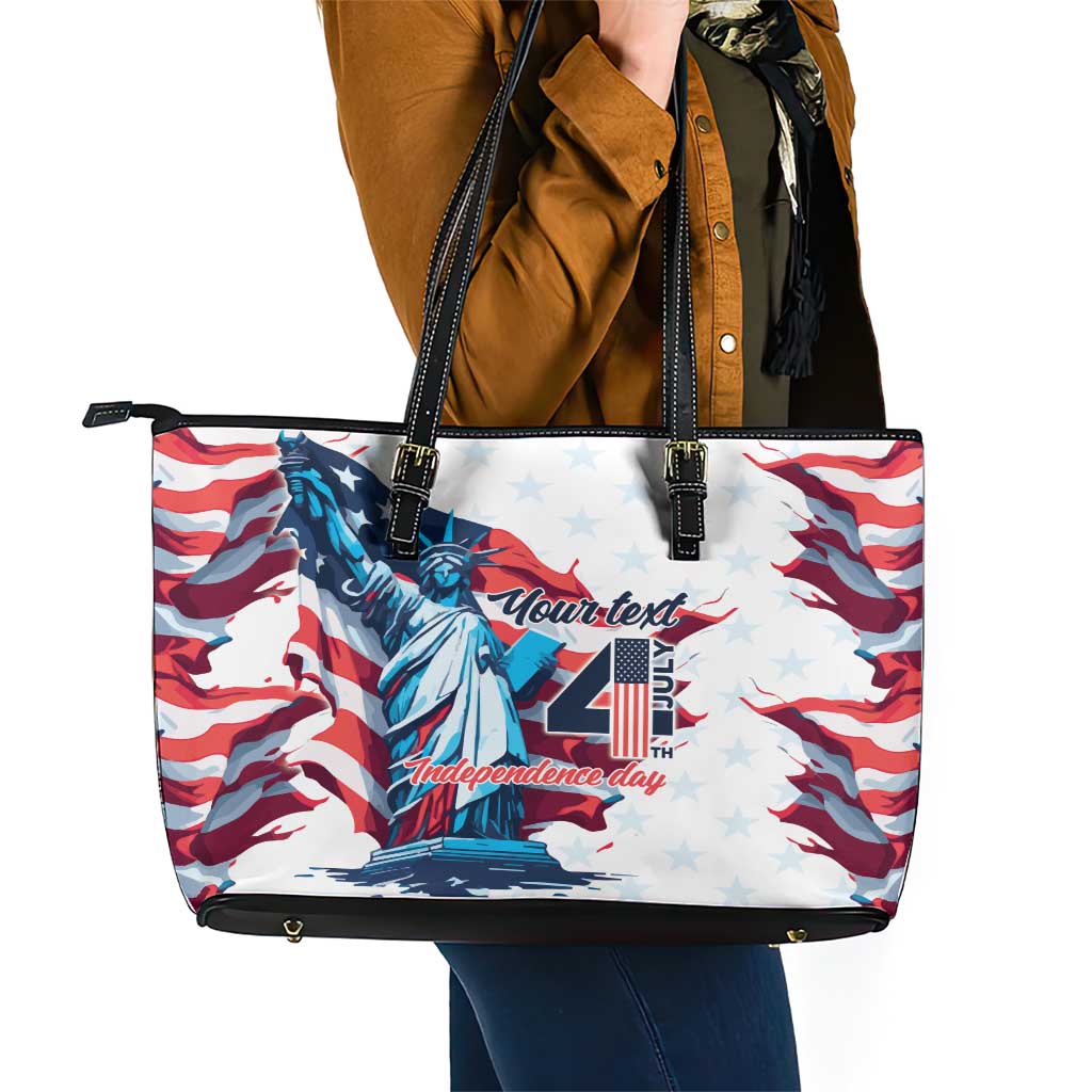Personalized United States Independence Day Leather Tote Bag Statue of Liberty Happy 4th Of July - Wonder Print Shop