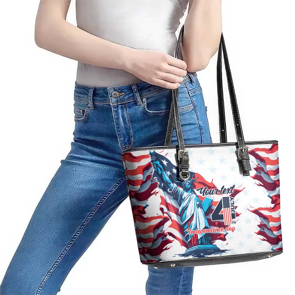 Personalized United States Independence Day Leather Tote Bag Statue of Liberty Happy 4th Of July - Wonder Print Shop