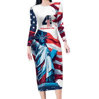 Personalized United States Independence Day Long Sleeve Bodycon Dress Statue of Liberty Happy 4th Of July - Wonder Print Shop